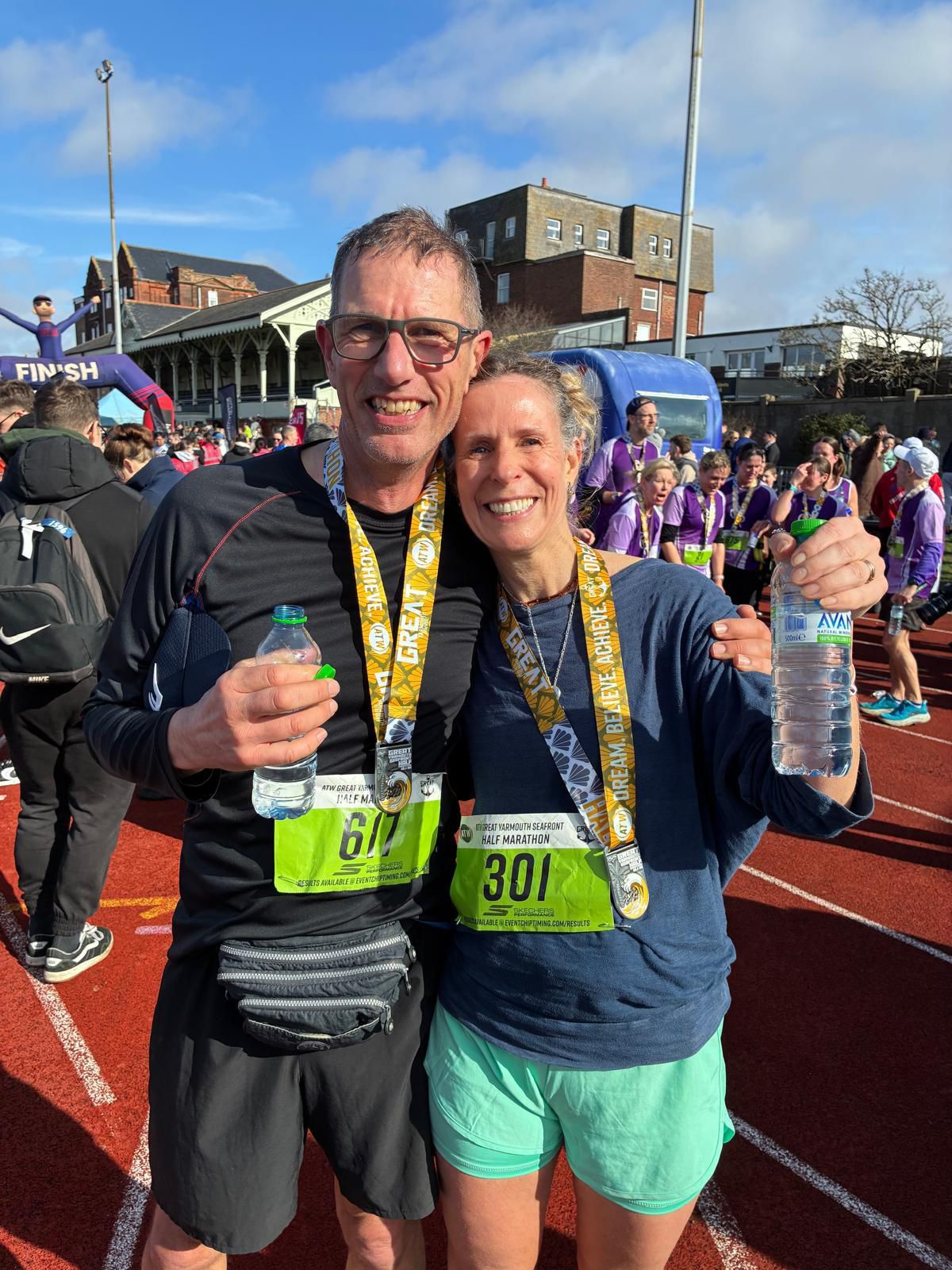 Donna Grant after completing the Great Yarmouth Half Marathon in training for the TCS London Marathon.